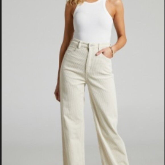 Cream Corduroy Wide Leg Pants (ABRAND - A '94 HIGH & WIDE REAL LOVE CORD IN REAL - Picture 4 of 5